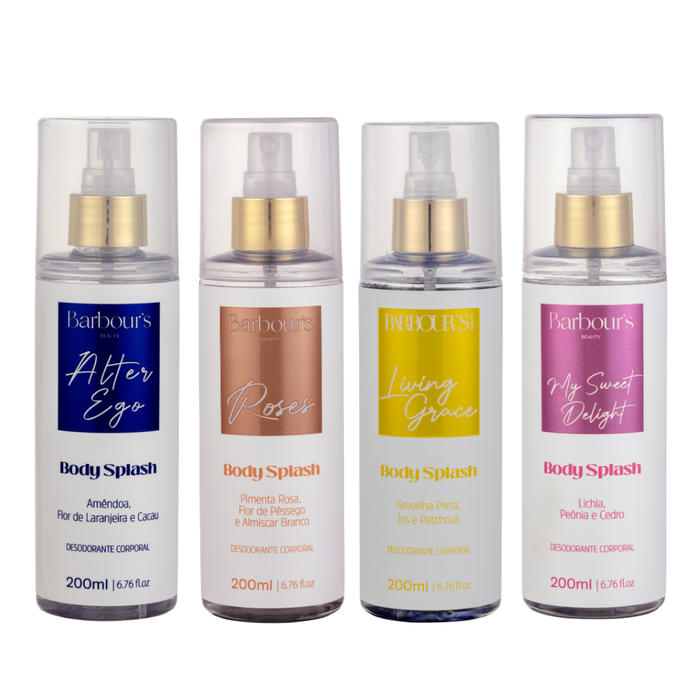 Kit 4 Body Splash Desodorante Colônia 200ml - My Sweet Delight, Living Grace, Roses e Alter Ego