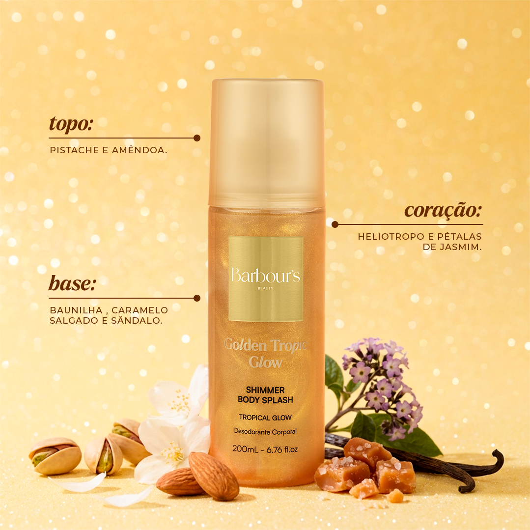 Kit 5 Body Splash Shimmer - Pink Sunset Shine, Blue Ocean Glow, Lavender Lagoon Glow, Moonlight Shimmer e Golden Tropic Glow